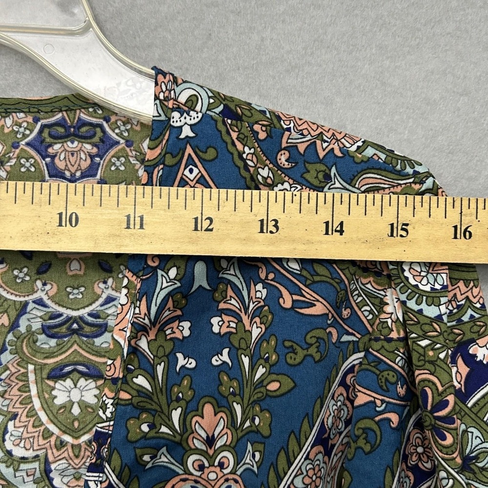 SHEIN Curve Paisley Tie Front Crop Top Womens 2XL Blue Green Boho Long Sleeve - Picture 10 of 16